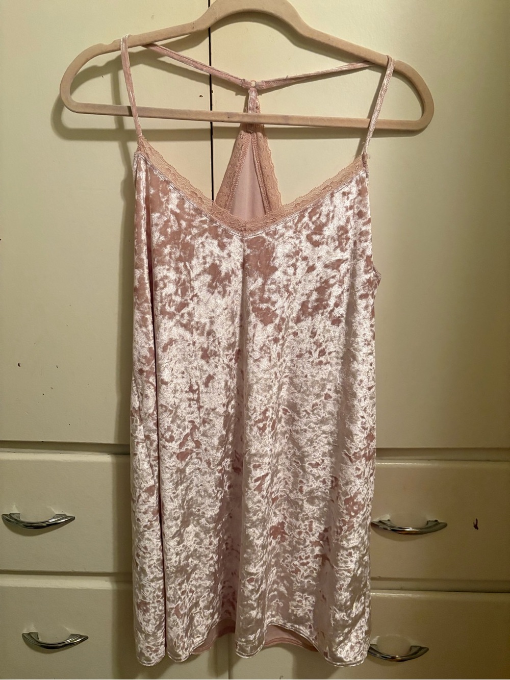 Women’s Velvet Lace Trim Slip Dress - Blush Pink